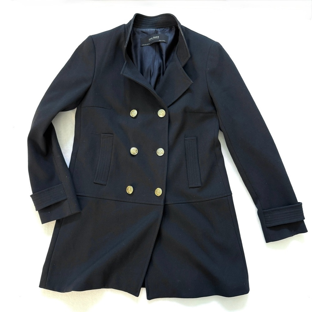 Zara Navy Pea Coat with Gold Buttons size 5